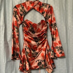 House of CB Pink and Red Floral Cutout Mini Dress